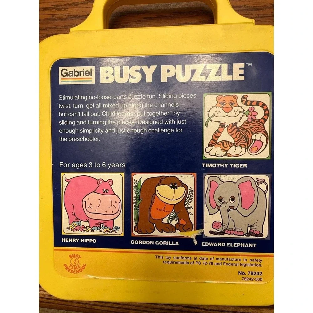 Vintage 1977 Gabriel Busy Puzzle Set Edward Elephant Timothy Tiger 78242 Toy
